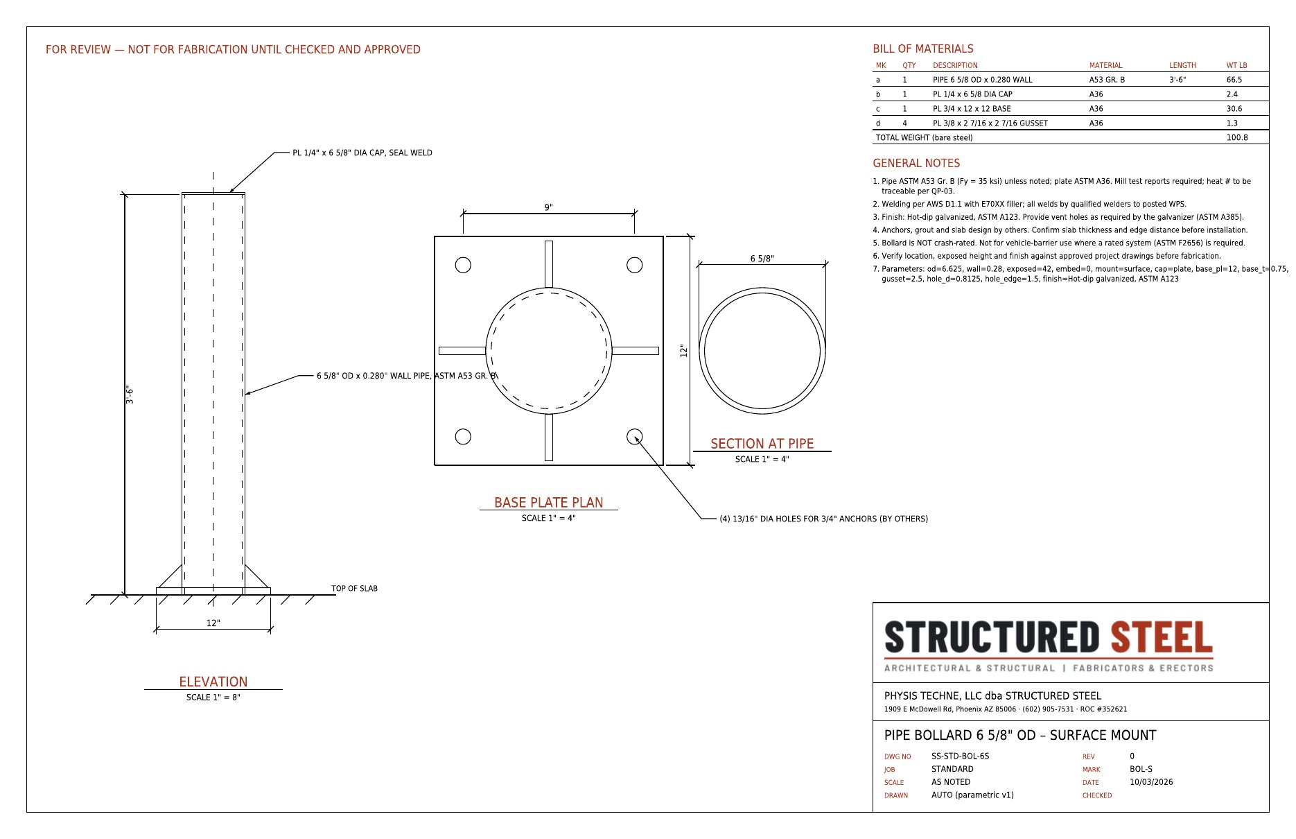 Reference drawing SS-STD-BOL-6S