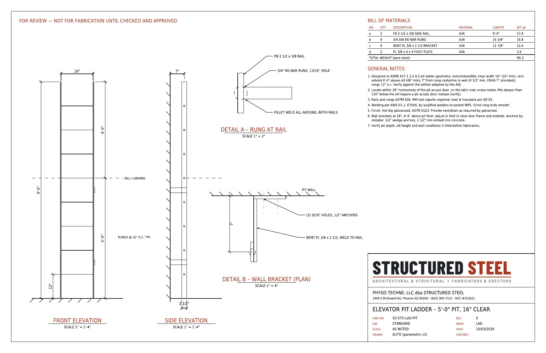 Reference drawing SS-STD-LAD-PIT